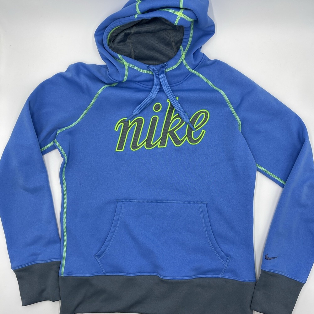 Nike Hoodie Women's Yellow Blue Size MFleece Sweatshirt Pullover Therma Fit